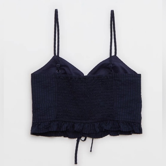 NWOT AERIE Tie-Front Woven Lace-Up Crop Top in Navy Stripe - Picture 5 of 9